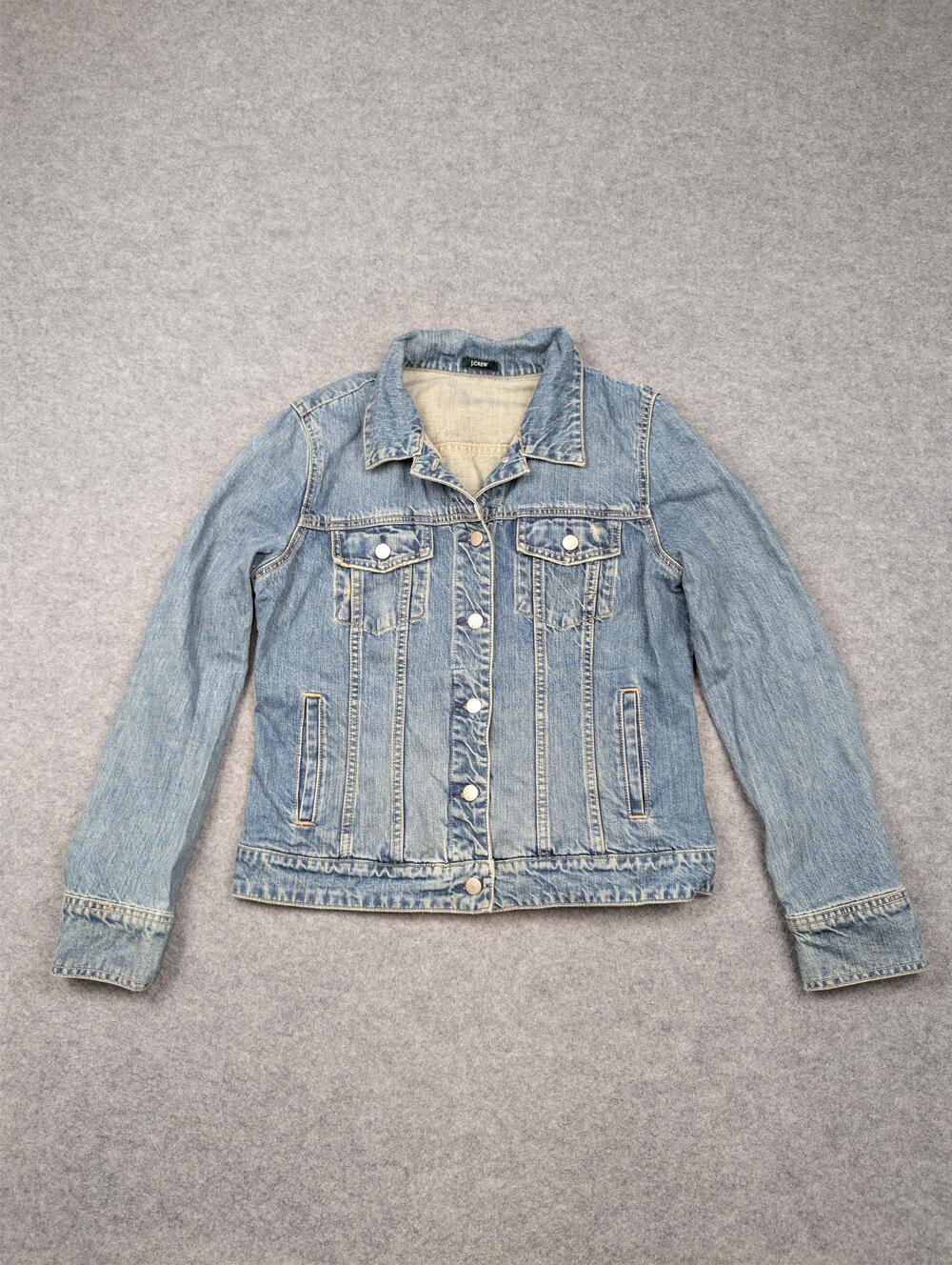 Vintage J Crew Jacket Womens Medium Blue Denim Trucker Button Front Pockets